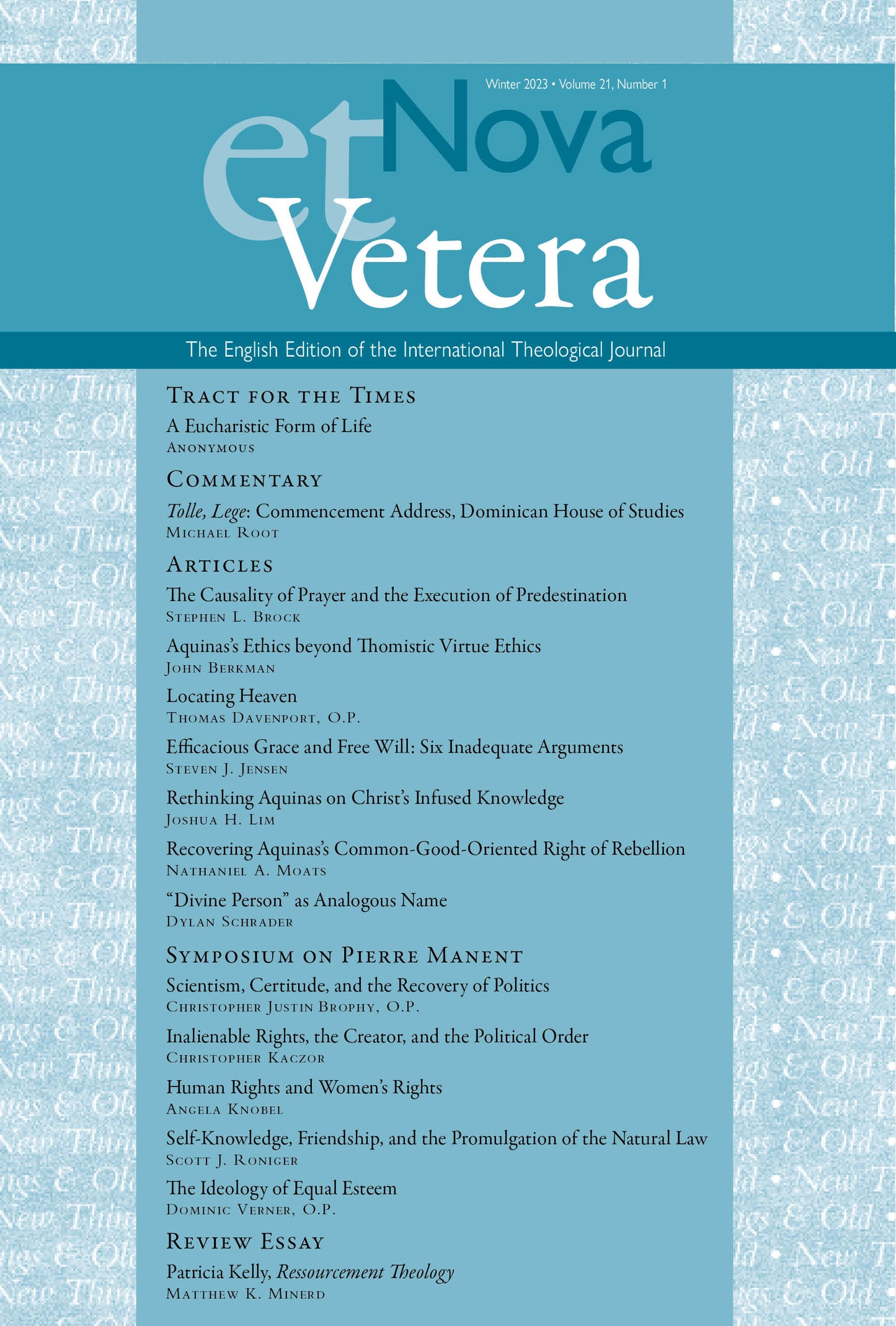 Nova et Vetera, Winter 2023 (Vol. 21, No. 1)