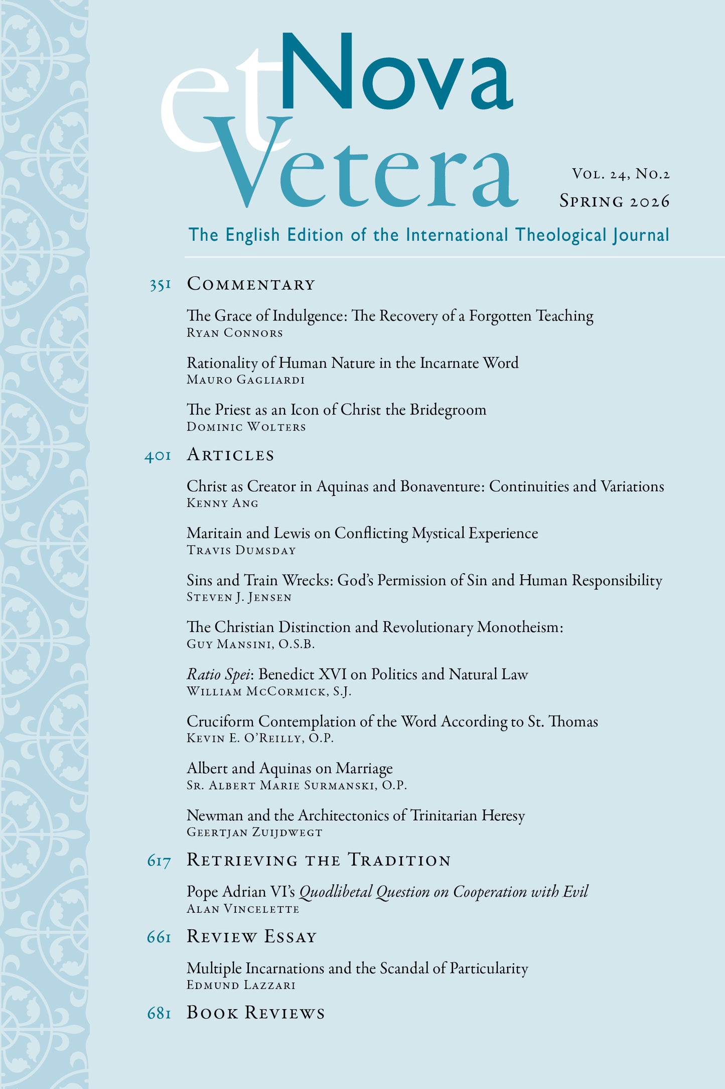 Nova et Vetera, Spring 2026 (Vol. 24 No. 2)