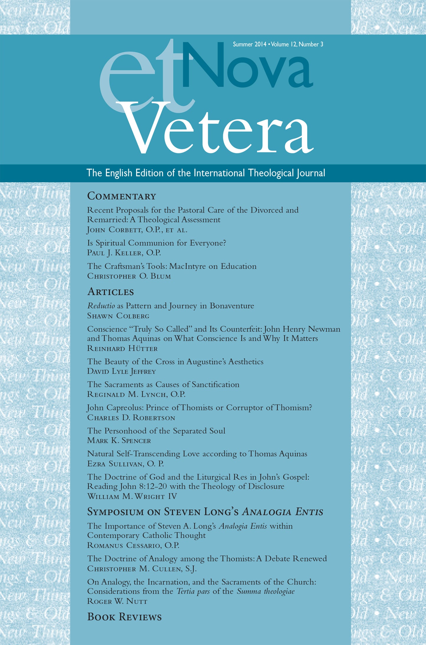 Nova et Vetera, Summer 2014 (Vol. 12, No. 3)