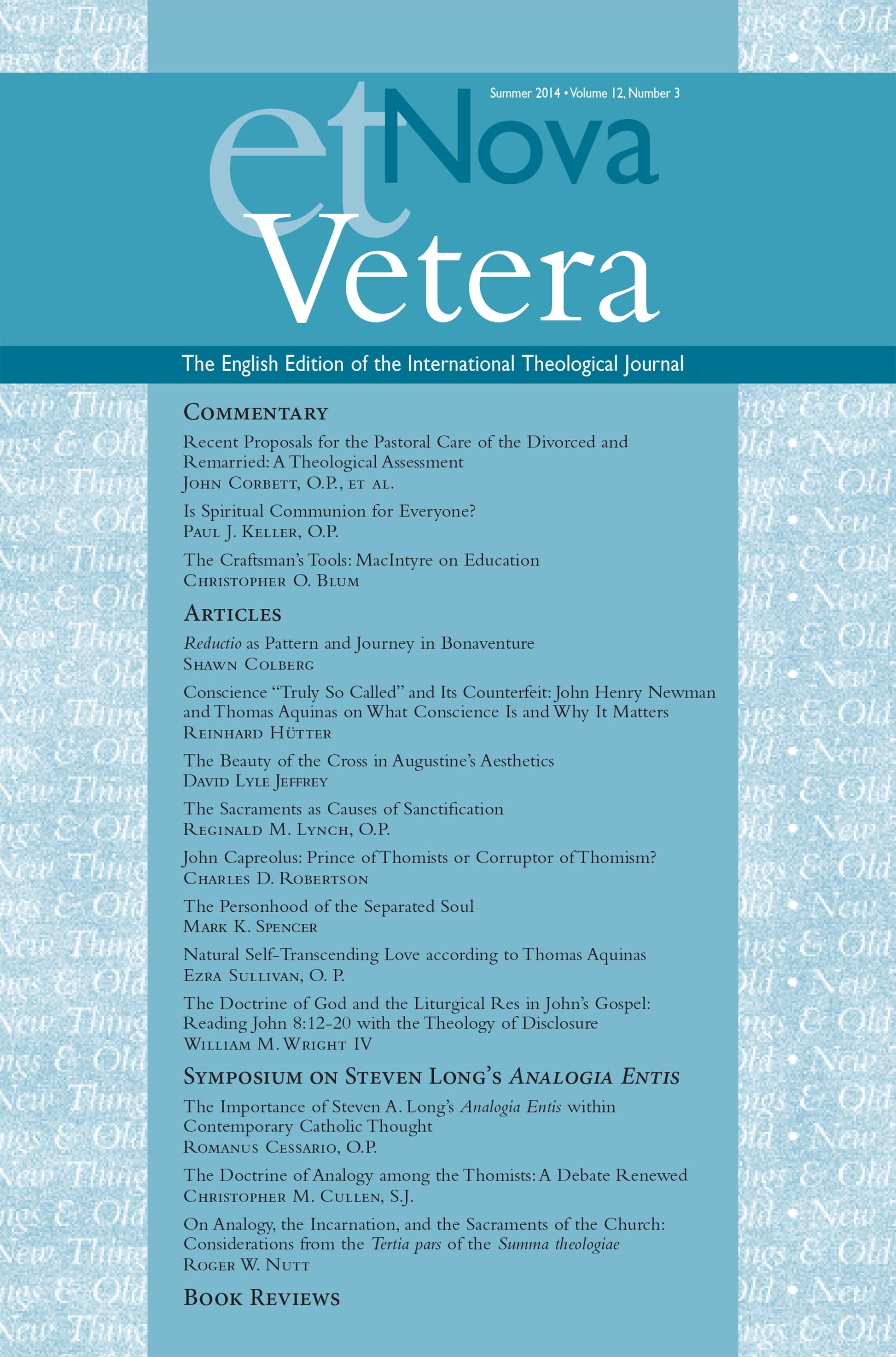 Nova et Vetera, Summer 2014 (Vol. 12, No. 3)