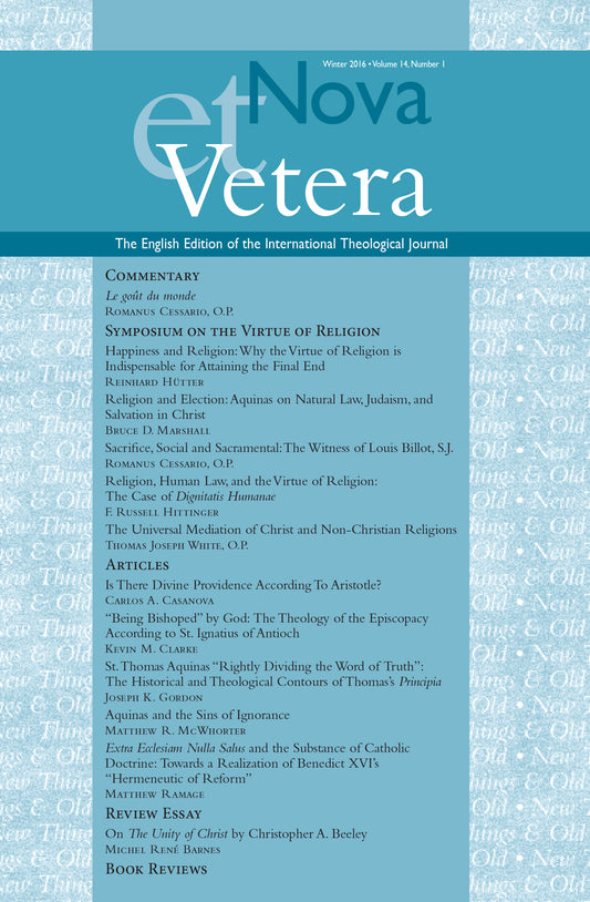 Nova et Vetera, Winter 2016 (Vol. 14, No. 1)