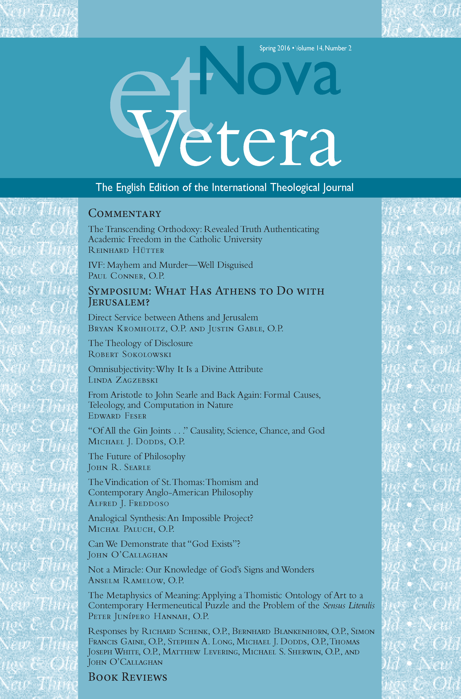 Nova et Vetera, Spring 2016 (Vol. 14, No. 2)