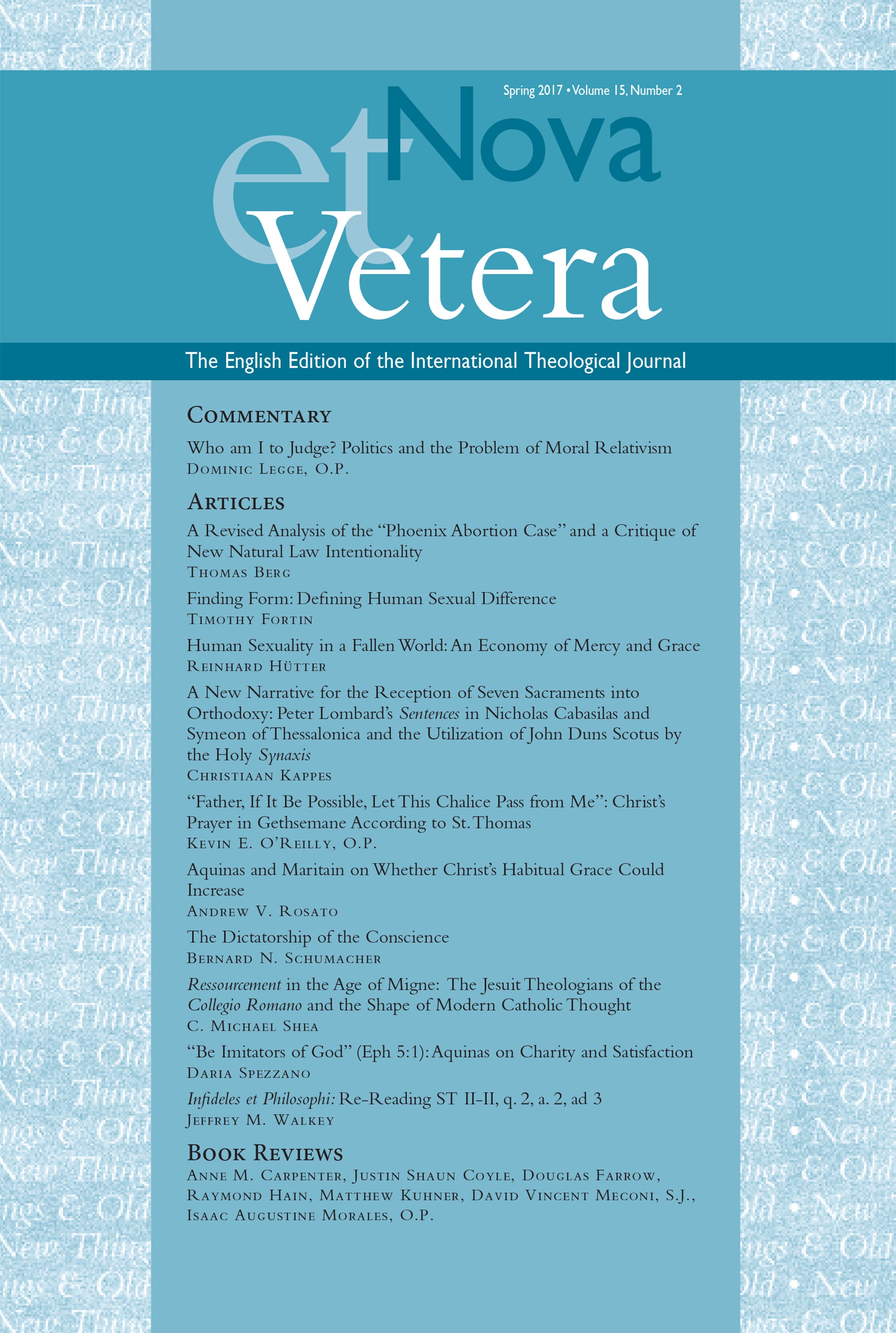 Nova et Vetera, Spring 2017 (Vol. 15, No. 2)