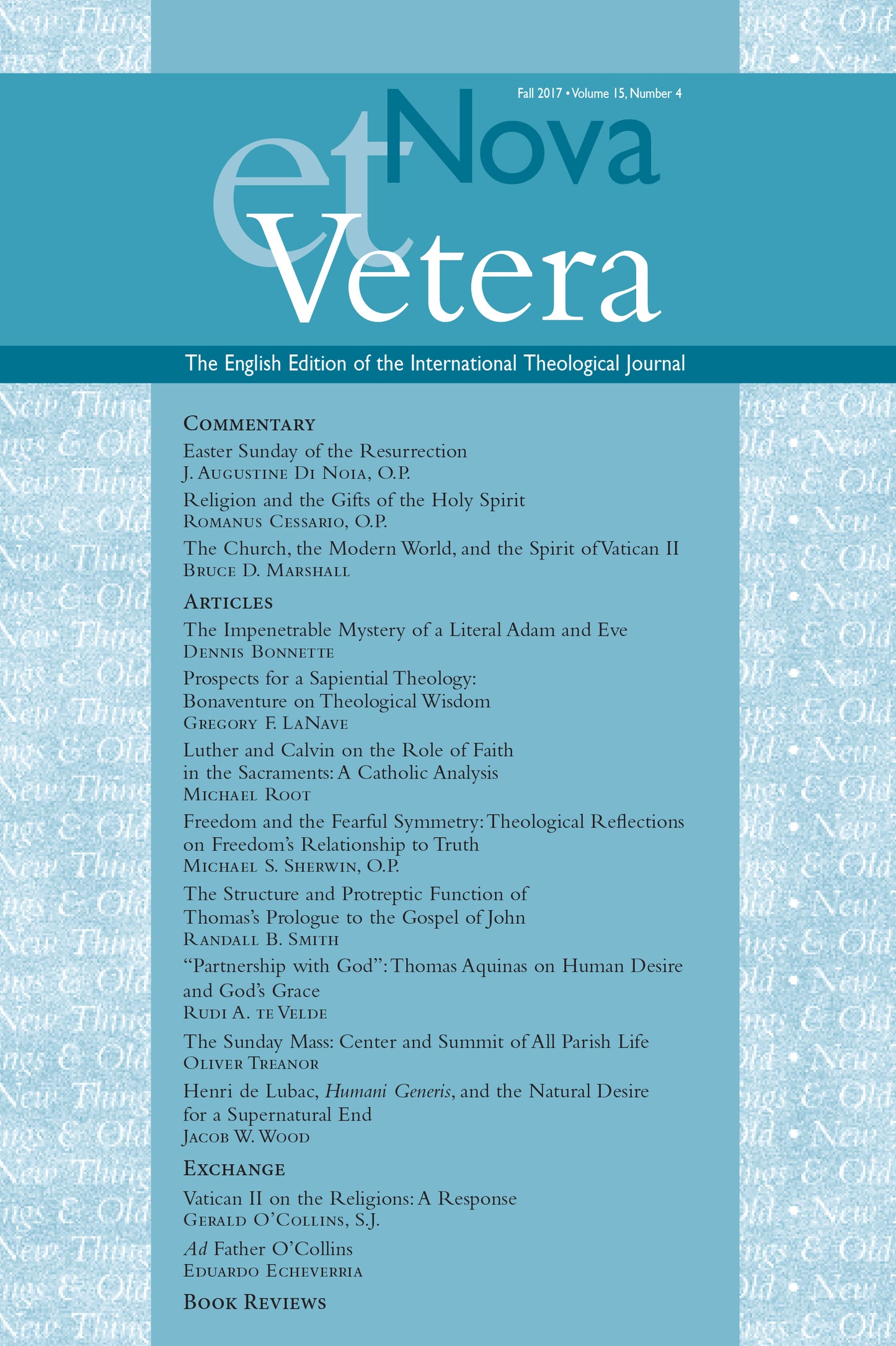 Nova et Vetera, Fall 2017 (Vol. 15, No. 4)