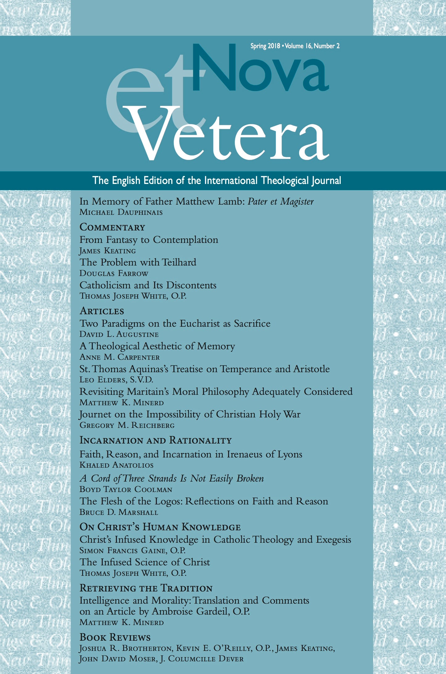 Nova et Vetera, Spring 2018 (Vol. 16, No. 2)