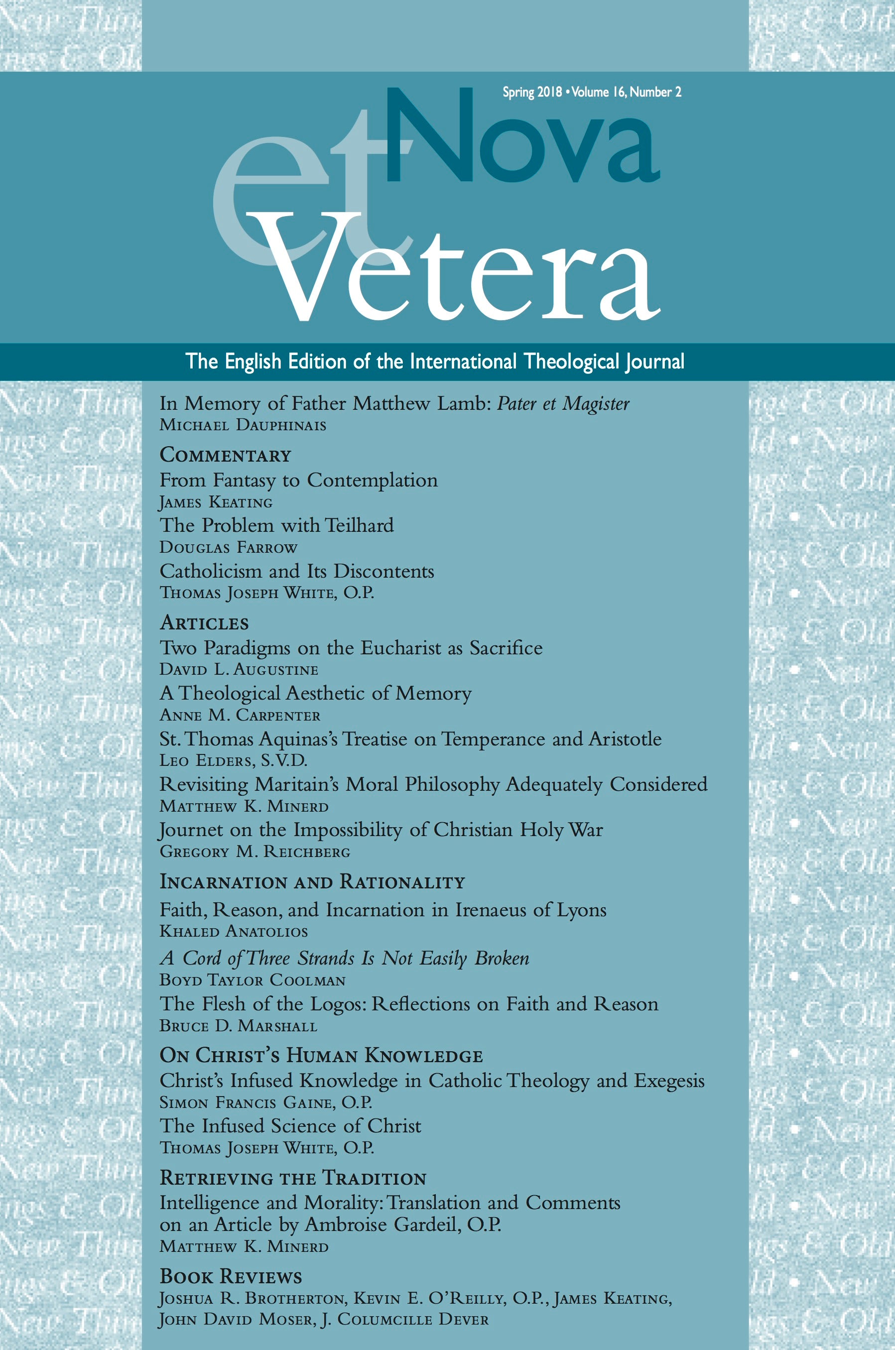 Nova et Vetera, Spring 2018 (Vol. 16, No. 2)