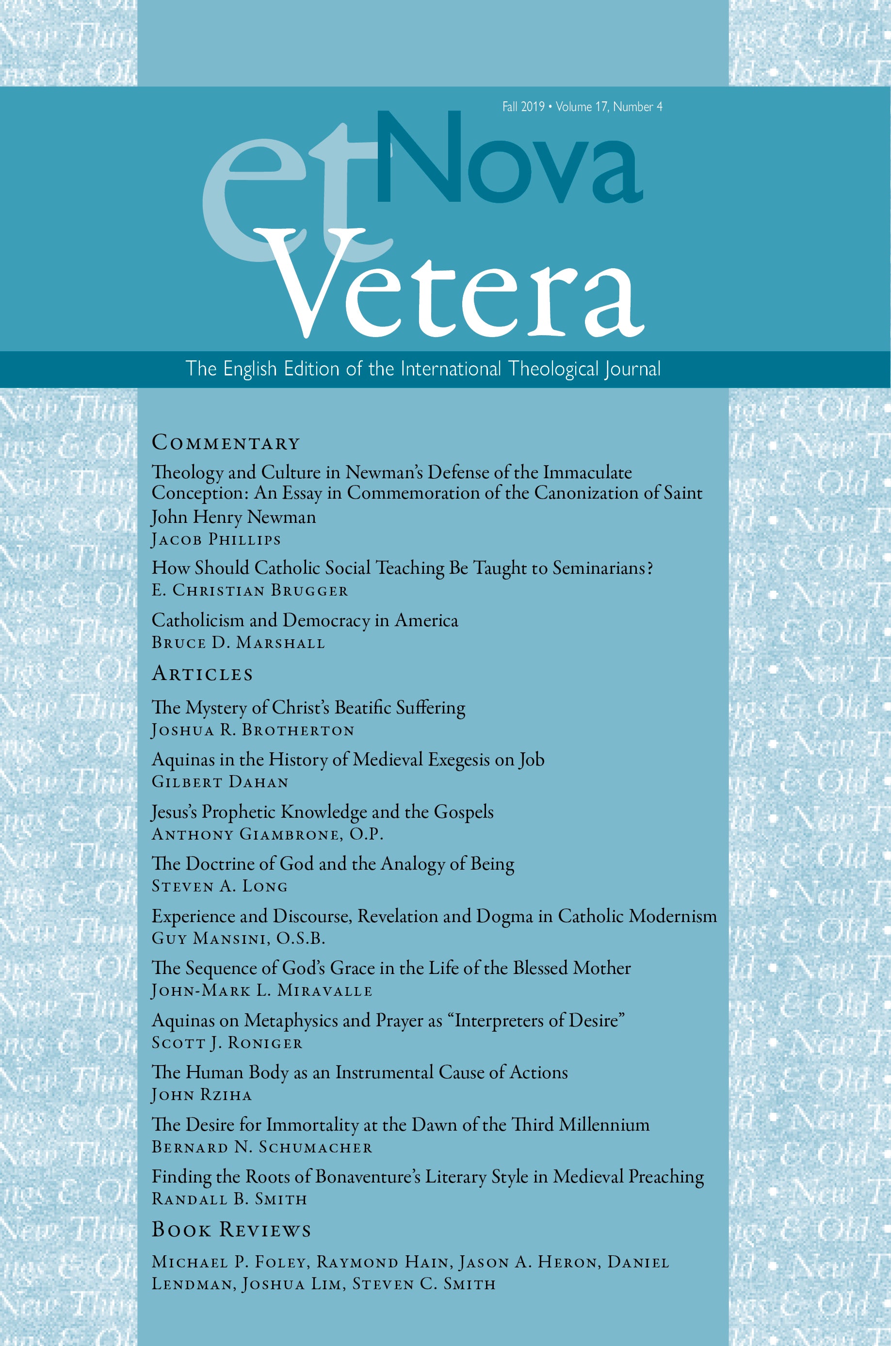 Nova et Vetera, Fall 2019 (Vol. 17, No. 4)
