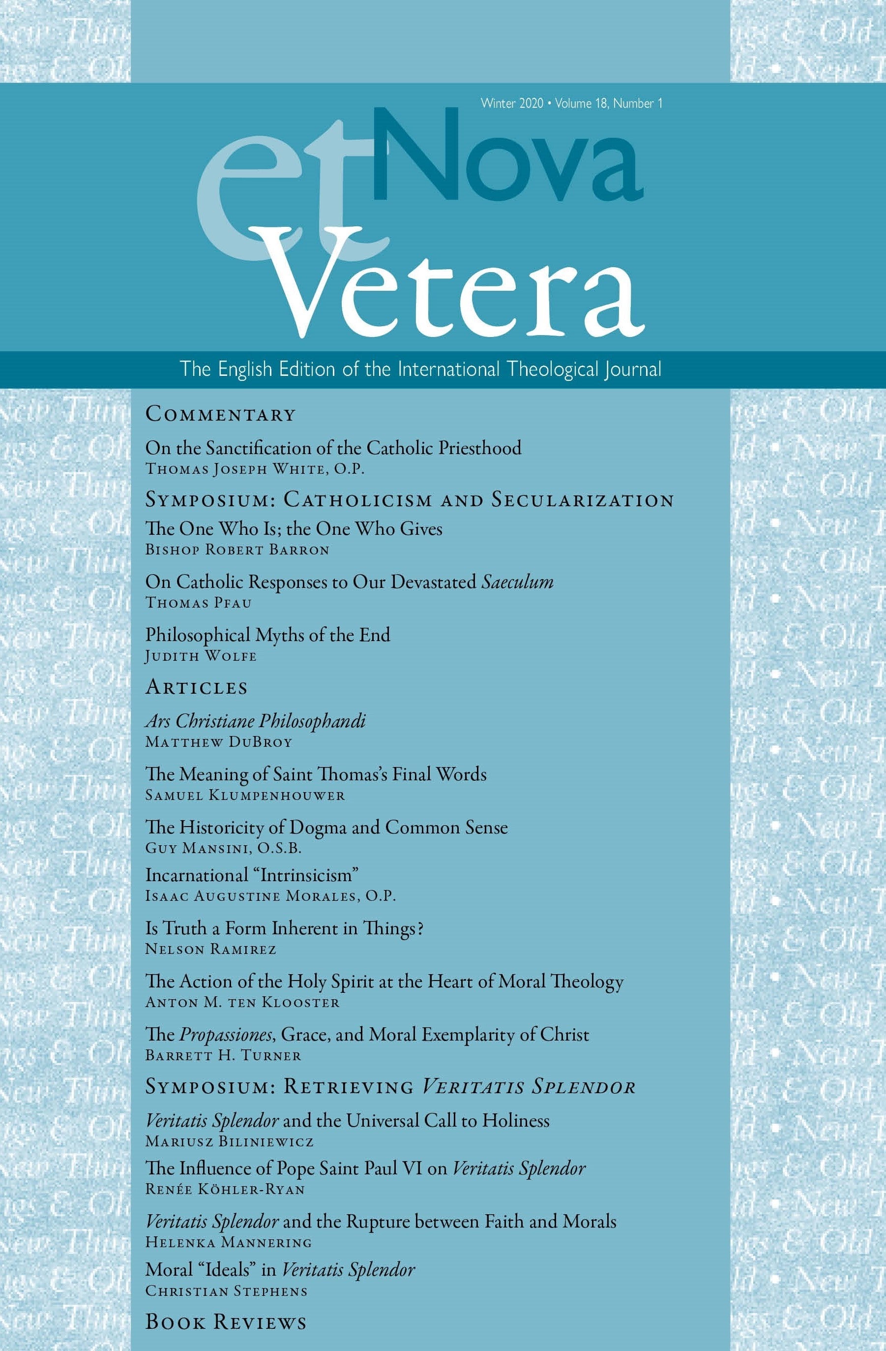 Nova et Vetera, Winter 2020 (Vol. 18, No. 1)