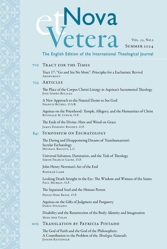 Nova et Vetera, Summer 2024 (Vol. 22, No. 3)