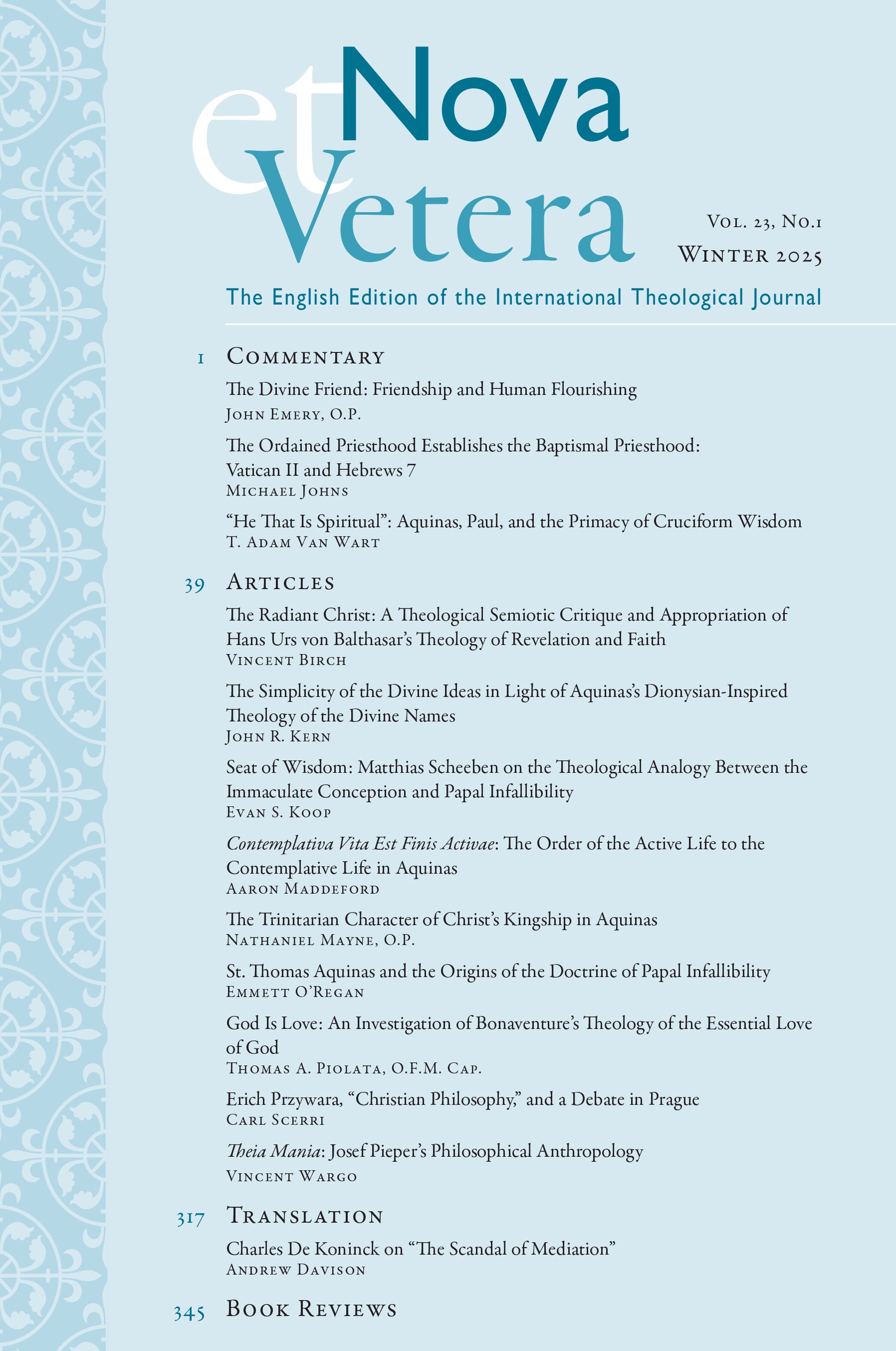 Nova et Vetera, Winter 2025 (Vol. 23, No. 1)