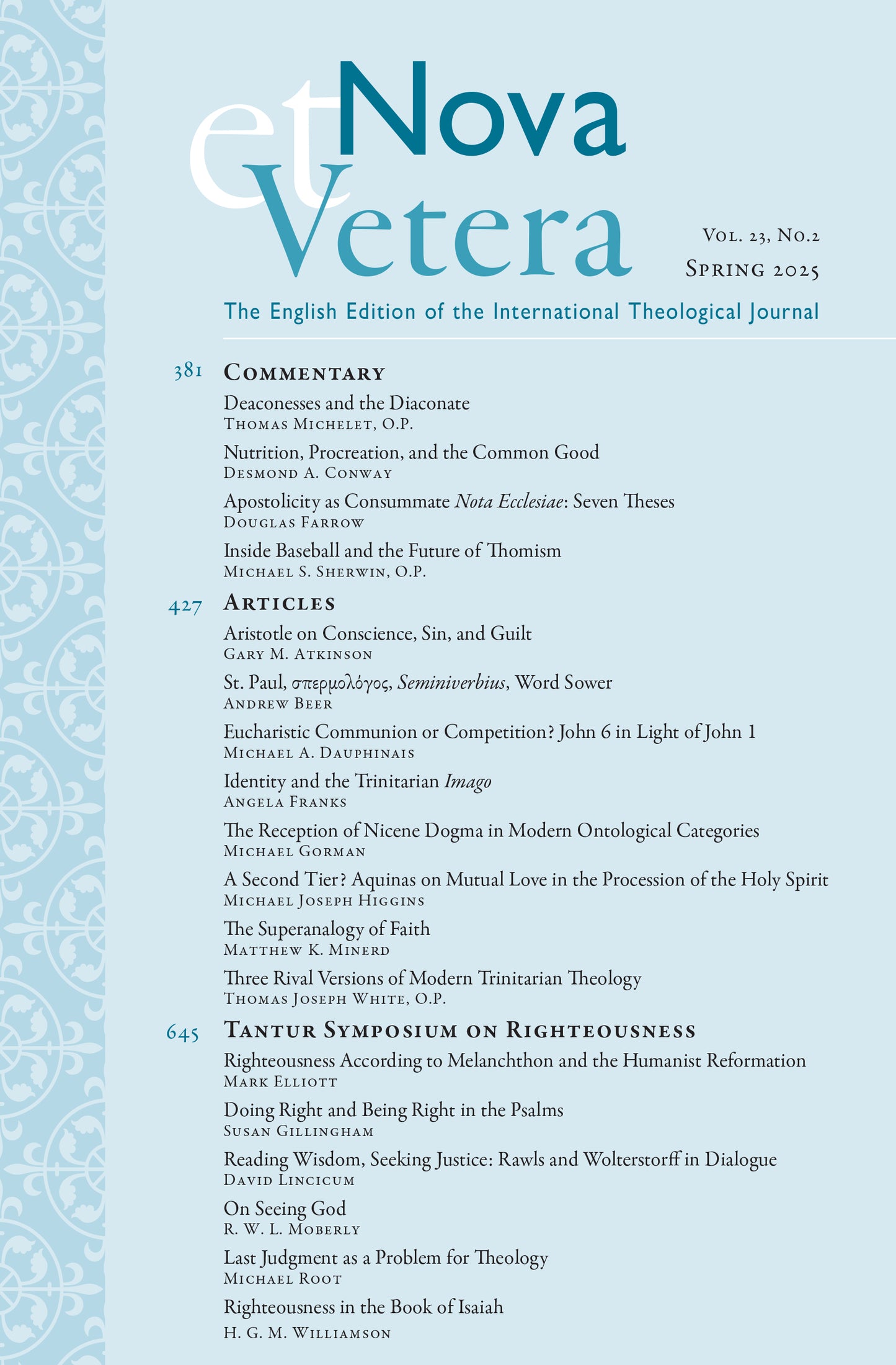 Nova et Vetera, Spring 2025 (Vol. 23 No. 2)