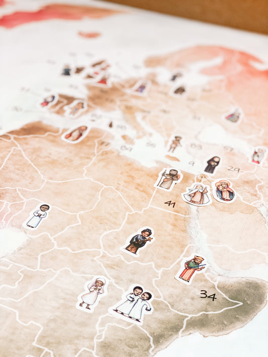 Saints Around the World Map and Sticker Set